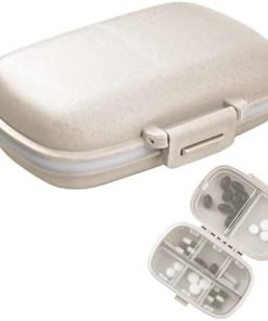 1Pack Travel Pill Organizer, 8 Compartments Portable Pill Case, Small Pill Box for Pocket Purse Portable Medicine Vitamin Container Beige