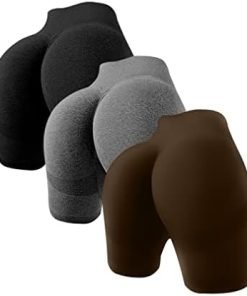 OQQ Women's 3 Piece Butt Lifting Yoga Shorts Workout High Waist Tummy Control Ruched Booty Pants