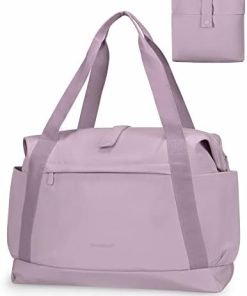 Foldable Personal Item Bag for Spirit Airlines, BAGSMART 18x14x8 Tote Travel Duffle Bag for Women, Carry On Luggage Weekender Overnight Bag for Travel Essentials(Dark Purple)