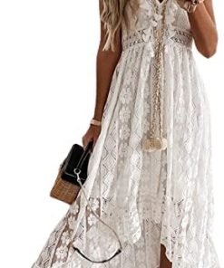 CUPSHE Women's Lace Up Dresses Boho Tassel V-Neck Flare Ruffle Beach
