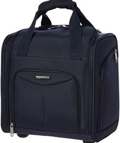 Amazon Basics Underseat Carry-On Rolling Travel Luggage Bag, 14 Inches, Navy Blue Quilted