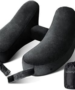 Neck Pillow for Travel Inflatable Airplane Pillow Comfortably Supports Head, Neck and Chin, Inflatable Travel Pillow with Soft Velour Cover and Portable Drawstring Bag (Black)