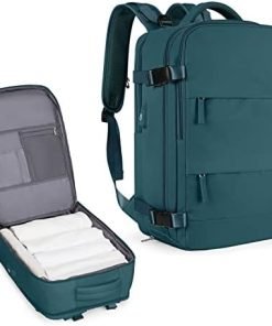 coowoz Large Travel Backpack For Women Men,Carry On Backpack Flight Approved,Hiking Backpack Waterproof Outdoor Sports Rucksack Casual Daypack Fit 15.6 Inch Laptop Shoes Compartment (Peacock Blue)