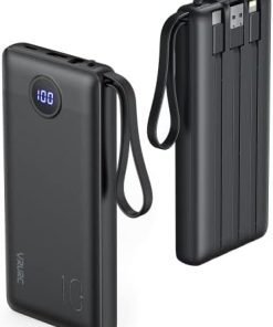 Portable Charger with Built in Cables,VRURC 10000mAh Ultra Slim USB C Power Bank,5 Output 2 Input LED Display External Battery Pack Phone Charger Compatible with Smart Devices and Cell Phones(1 Pack)