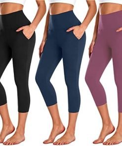 NEW YOUNG 3 Pack Capri Leggings for Women with Pockets-High Waisted Tummy Control Black Workout Gym Yoga Pants