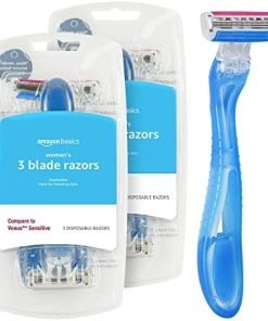 Amazon Basics 3-Blade Disposable Razors for Women, 6 Count (2 Packs of 3), Blue (Previously Solimo)