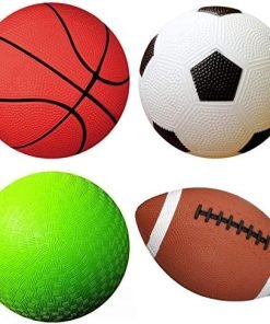 AppleRound Pack of 4 Sports Balls with 1 Pump: 1 Each of 5" Soccer Ball, 5" Basketball, 5" Playground Ball, and 6.5" Football (4 Balls and 1 Pump)