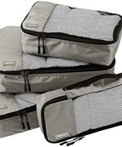 Amazon Basics 4 Piece Packing Travel Organizer Cubes Set, Small, Medium, Large, and Slim, Gray