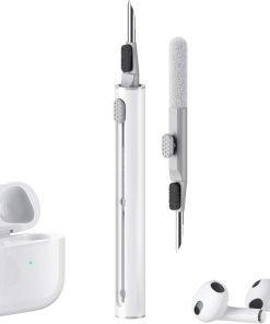 Cleaner Kit for Airpods Pro 1 2 3 Multi-Function Cleaning Pen with Soft Brush Flocking Sponge for Bluetooth Earphones Case Cleaning Tools White