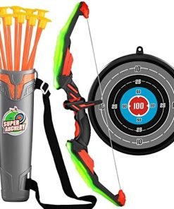 TEMI Kids Bow and Arrow Set - LED Light Up Archery Toy Set with 10 Suction Cup Arrows, Target & Quiver, Indoor and Outdoor Toys for Children Boys Girls