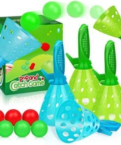 Outdoor Indoor Game Activities for Kids, Pop-Pass-Catch Ball with 4 Catch Launcher Baskets and 6 Balls, Birthday Party Favors Gifts Summer Beach Sport Toys Kids Age 5 7 8 9 10+ Adults