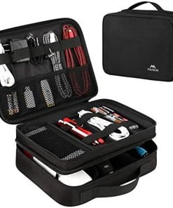 MATEIN Electronics Travel Organizer, Water Resistant Electronic Accessories Case with Handle, Portable Tech Travel Gifts for Men Double Layer Cable Storage Bag for Cord, Charger, Ipad Mini, Black
