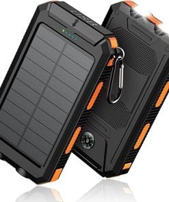 Feeke Solar-Charger-Power-Bank - 36800mAh Portable Charger,QC3.0 Fast Charger Dual USB Port Built-in Led Flashlight and Compass for All Cell Phone and Electronic Devices(Deep Orange)