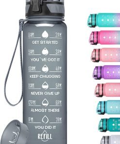 MEITAGIE 32oz/26oz Motivational Water Bottle with Time Marker & Fruit Strainer, Leak-proof Bottle with Carrying Strap, Perfect for Outdoor Sports